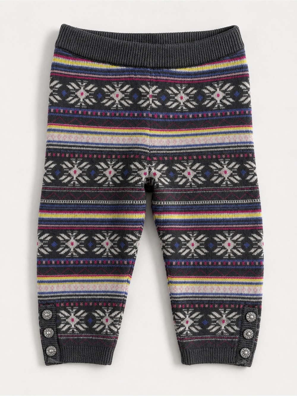 Koala Kids Charcoal Fair Isle Knit Leggings with Multicolor Stripes